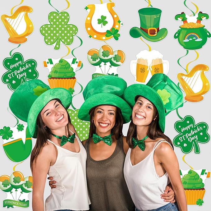 40Pcs St. Patrick's Day Hanging Swirl Decorations, Irish Lucky Shamrock Clover Ceiling Hanging Swirls St. Patrick's Day Foil Swirls Streamers for Irish Saint Patrick Party Decorations