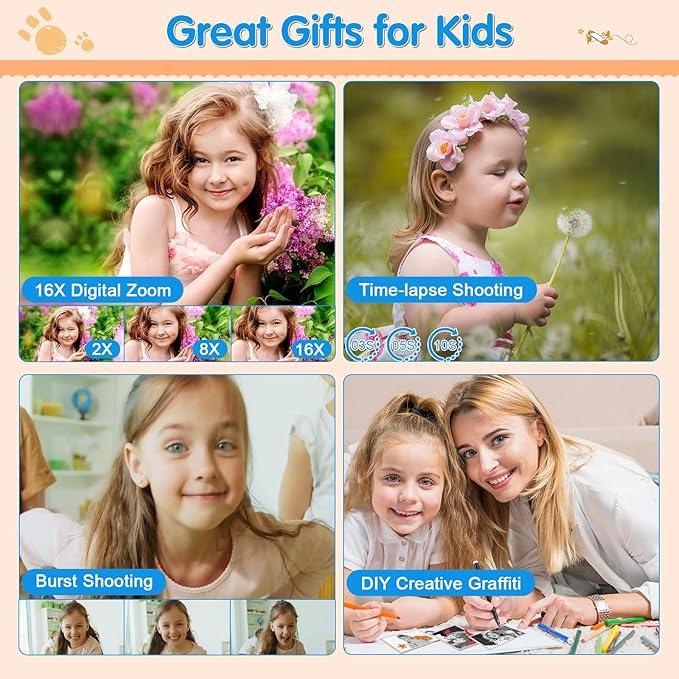Kids Camera Instant Print - Kids Printing Cameras That Print Photos Toddler Digital Camera for Kid 1080P Toys Video Cameras Christmas Birthday Gifts for 3-12 Year Old Girls Boys Pink