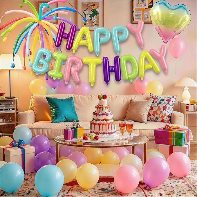 Colorful Happy Birthday Banner Balloon Aluminum Foil 16in Letter, 12in Latex Balloons, 11.8in Long Balloons, 16in Love Heart Aluminum Foil Balloon, Men, Women, Party Decoration Supplies (Colorful-1)