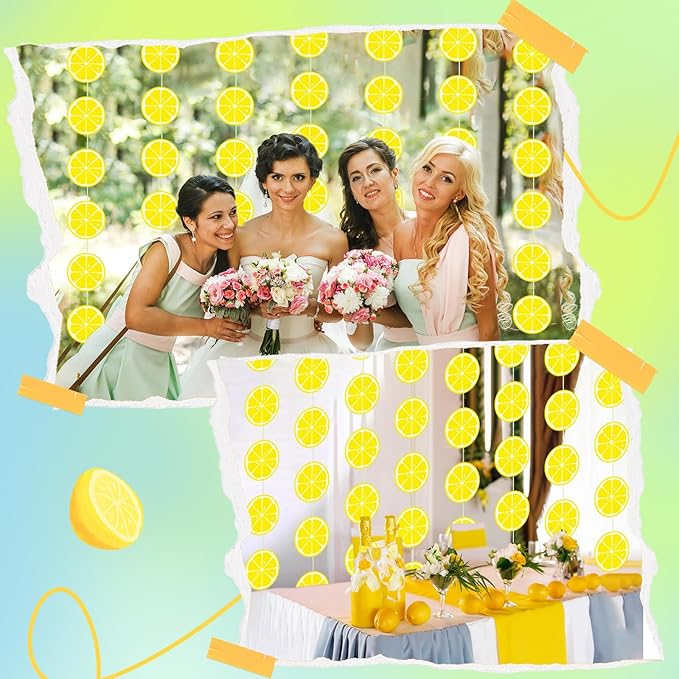 Duraaamo 8 Packs Lemon Party Banner Decorations Lemon Paper Garland Summer Paper Hanging Cutouts Summer Fruit Theme Banners for Wedding Birthday Baby Shower Party Supplies Decoration