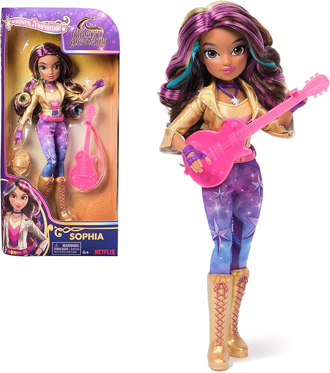 Unicorn Academy, Power of Friendship Sophia Doll, Easter Gifts Idea, Dolls & Unicorn Toys for Girls, Includes Guitar & 6 Fashion Accessories, 9.5”