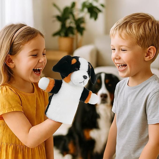Plush Dog Hand Puppet for Children Educational Pretend Play Animal Puppet for Storytelling Classroom Theater Party Gift for Toddlers Bernese Mountain Dog