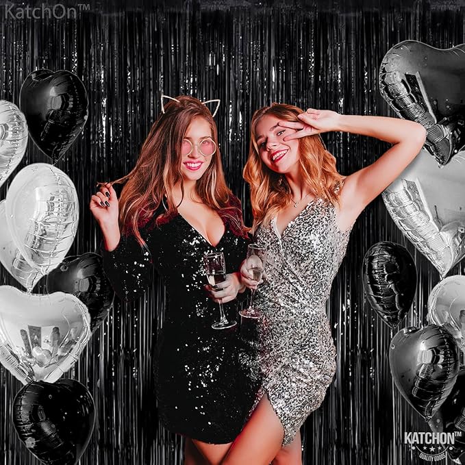 KatchOn Large Black Fringe Backdrop - Pack of 2 | Black Streamers for Graduation Decorations 2026 | Tinsel Backdrop for Anniversary, Birthday, Bachelorette | 2026 Graduation Decorations