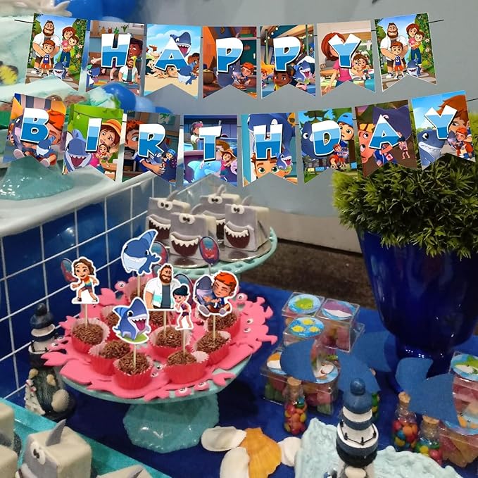 Sharkdog Party Decorations,Sharkdog Birthday Party Supplies Includes Banner- Cake Topper - 24 Cupcake Toppers - 18 Balloons