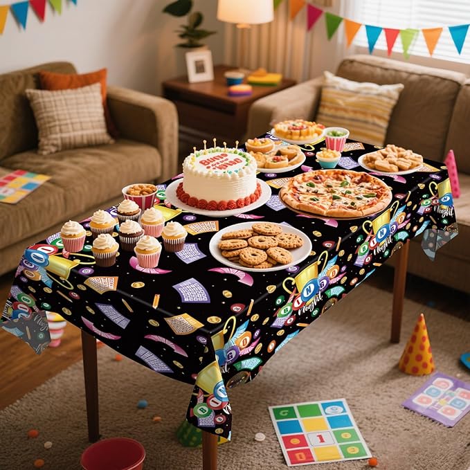 4 Pack Bingo Party Tablecloth Decoration - Bingo Party Decorative, Bingo Night Tablecover Table Cloth, for Game Night Supplies (51 x 86 Inches)