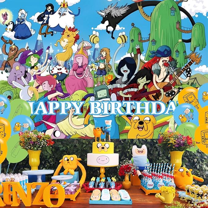 Time of Adventure Birthday Party Decoration,Adventure Party Photo Background 5 x 3 FT and 18 Pcs Balloon,Time Merch Party Backdrop Supplies