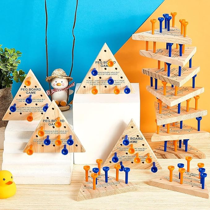 Zhanmai 10 Sets Wooden Triangle Peg, Educational Board, Travel Size, Operation Christmas Learning Puzzles (Cute)