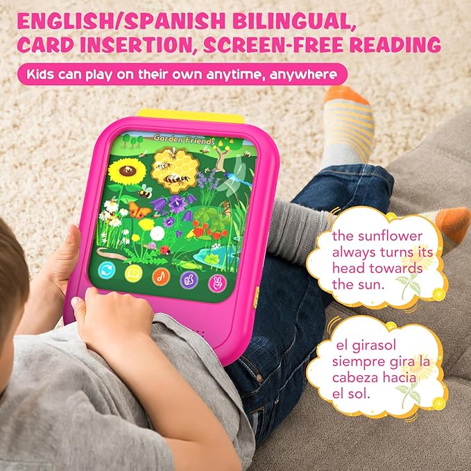Kids Learning Tablet Educational Learning Pad for Toddlers 2-5 to Learn Alphabets, Numbers, Foods, Time, Music, Vehicles,Tablet Toy for Toddlers Ages 2 3 4 5 6 Years Old Pink