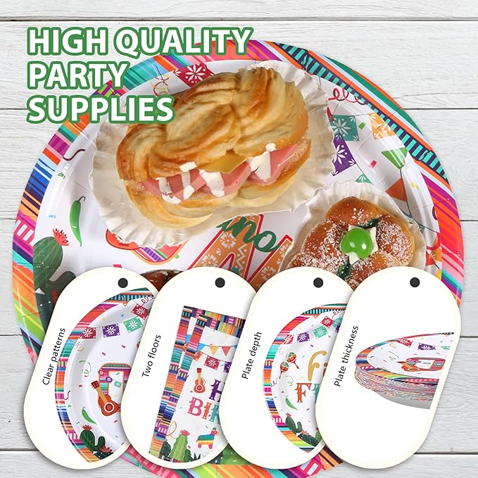 96Pcs First Fiesta Birthday Decorations Mexican Fiesta 1st Birthday Plates and Napkins Tableware Sets Mexico Cinco De Mayo Decorations for Boys Girls Cactus Taco Bout One Year Old Party Serves 24