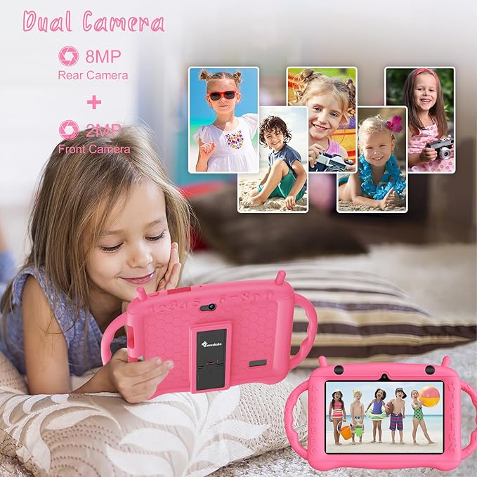 7 inch Tablet for Kids 2-10, Educational Learning Toddler Tablet Android 12 with Shockproof Case, 2GB RAM+32GB ROM, Parental Control, Dual Camera, Gift for Boy Girl