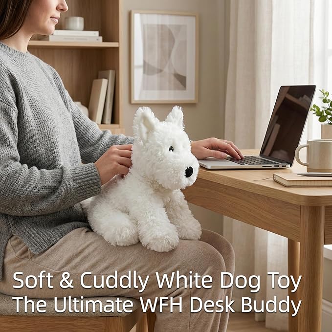 West Highland White Terrier Dog White Westie Puppy Stuffed Animals Plush Toys for Kids Girls Boys Baby Birthday Bedtime Gift, 12 inches