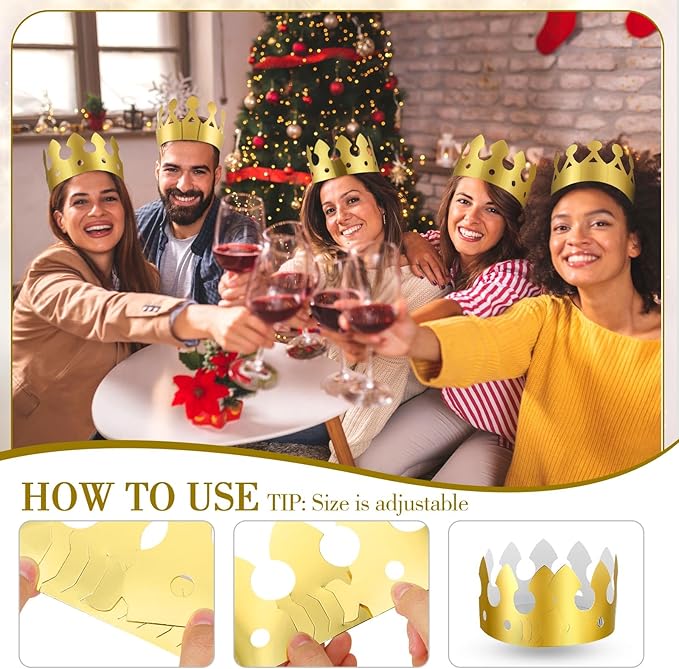 Crtiin 100 Pcs Gold Paper Crowns Birthday Party Bulk for Adults Classroom Students Hat Supplies Favors (Simple Style)