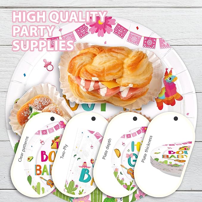 96Pcs Mexican Baby Shower Decorations Taco Bout A Baby Girl Plates and Napkins Mexico Fiesta 1st Birthday Decoration Favor for Girl Mexican Taco Cinco de Mayo Gender Reveal Party Supplies Serves 24