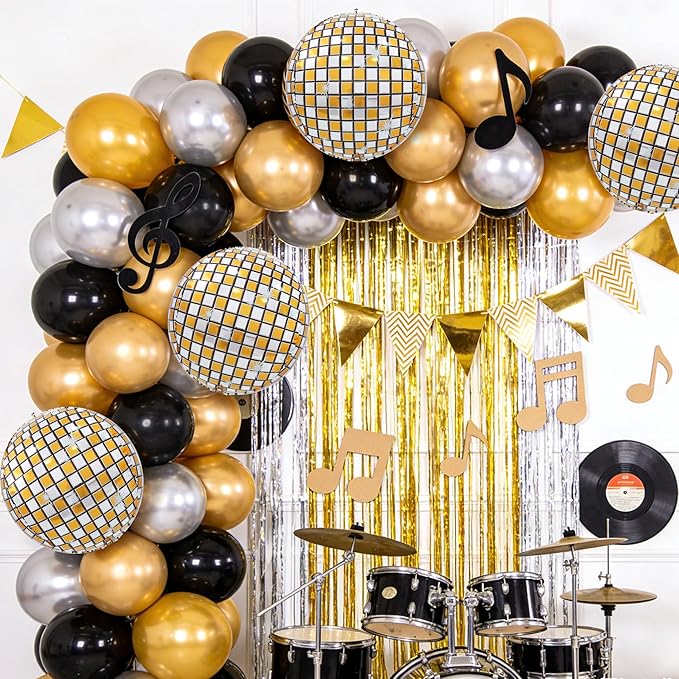 TONIFUL 8Pcs 22Inch Large Gold Disco 4D Giant Round Foil Balloon 4D Metallic Mylar Sephere Balloons for Christmas New Year Birthday Party Graduation Wedding Bridal Shower Decoration Supplies