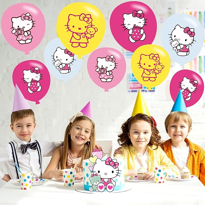 40pcs hello Pink Cats Birthday Party Balloons for Pink Cats Themed Birthday Party Decorations Supplies - 12 Inch