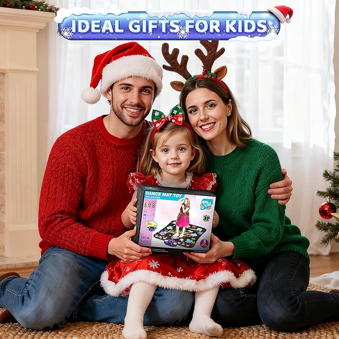 Dance Mat Toys for 3-12 Year Old Girls Boys, Kids Dance Mat with Light Up 8-Buttons & Wireless Bluetooth, Music Dance Toy with 5 Modes, Birthday Xmas Gifts for 3 4 5 6 7 8 9 10+ Year Old Girls Boys