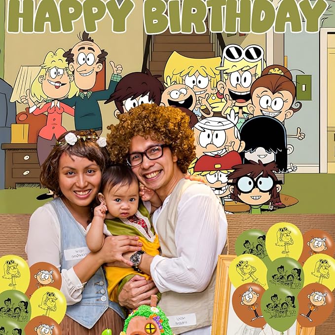 The Loud House Birthday Party Decoration,Loud House Party Photo Background 5 x 3 FT and 18 Pcs Balloon,Merch Party Backdrop Supplies