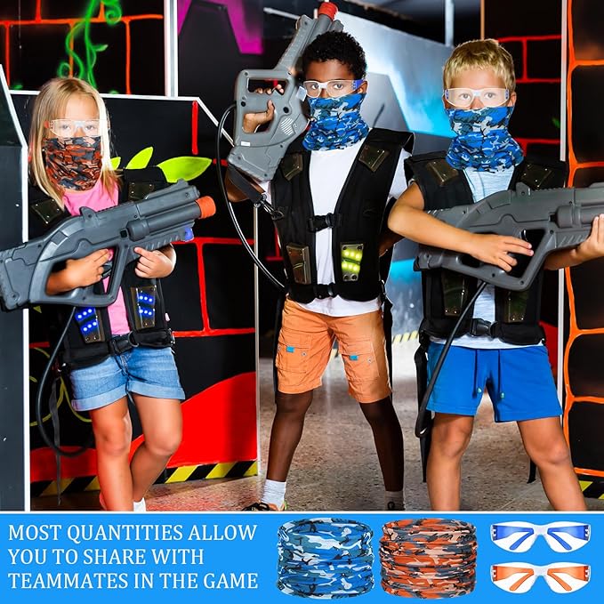 Xtinmee 48 Pcs Gun Party Supplies for Boy and Girls Includes Safety Glasses and Face Mask for Children Birthday Party Favors Teams Accessories(Blue,,Red)