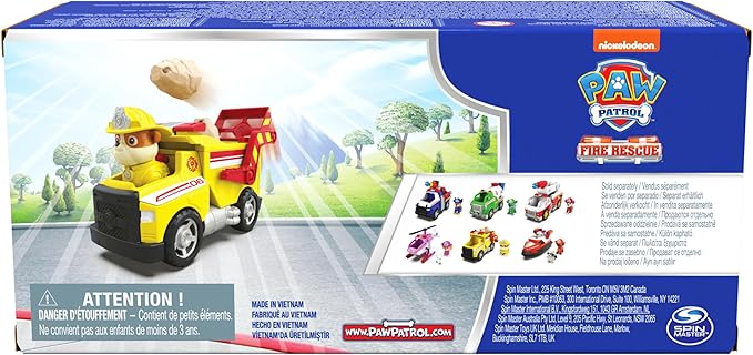 Paw Patrol Fire Rescue: Rubble Rescue Fire Dump Truck with Action Figure, Projectiles, and Toy Truck, Kids Toys for Boys & Girls Ages 3 and Up