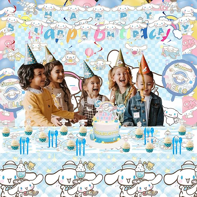 Birthday Decorations, cute Party Supplies Include Happy Birthday Banner, Hanging Swirls, Backdrop, Tablecloth, Tableware Set, Stickers,Cake Toppers, Balloons