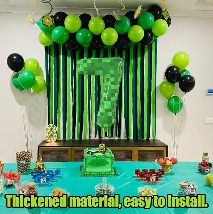 40 Inch Green Pixel Miner Theme Number Balloons Large Birthday Party Number Balloons Mining Gaming for Kids Birthday Party Decoration Supplies (Number 7)