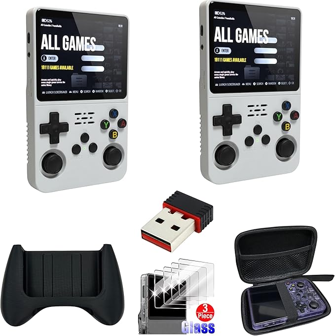 BitBox R36S ArkOs Authentic Retro Handheld Arcade Console - Built-in 20,000 Games & 64GB, 3.5 Inch IPS Screen, Ready to Play! (White 128gb Multiplayer MAX Bundle)