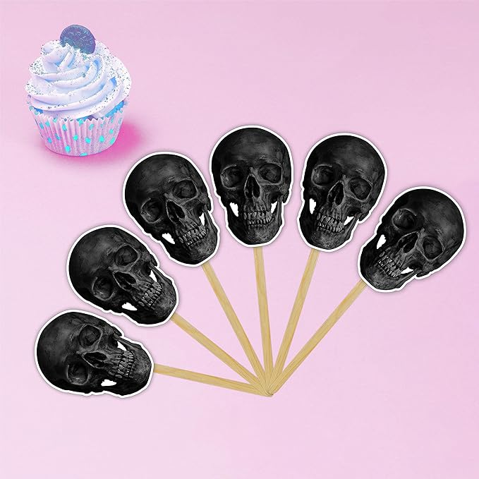 Skull Cupcake Topper – Gothic-Themed Decorative Party Picks for Birthday Cupcakes, Horror Style Celebrations, Event Styling, Themed Parties, Halloween Displays, and Special Occasion Decorations
