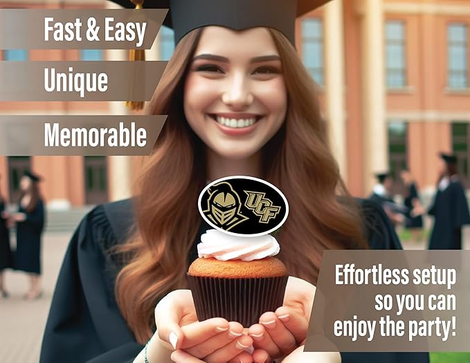University of Central Florida Cupcake Topper Party Supplies for UCF Football, Birthday, Graduation Party Decorations (24 Pieces) (UCF Knights)