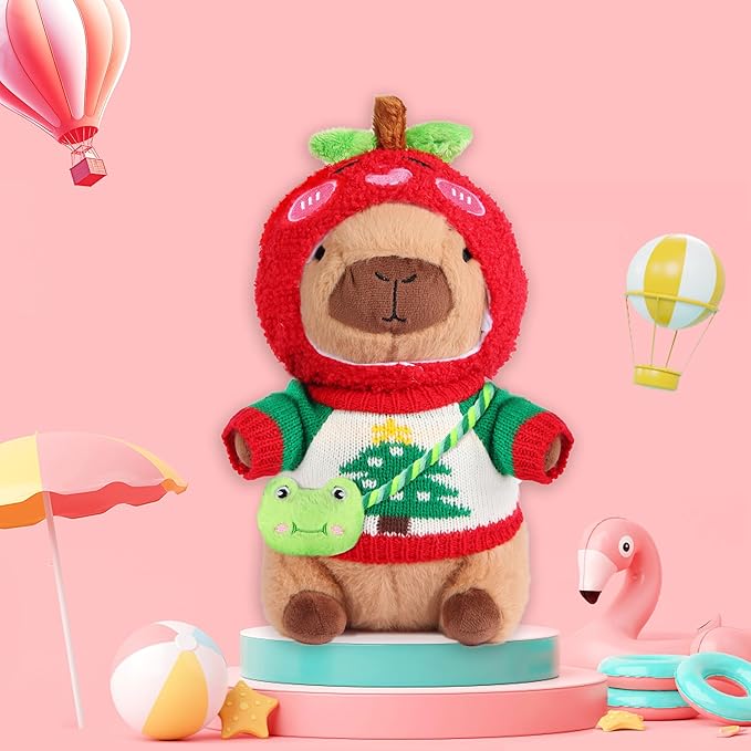 Kawaii Capybara Plush with 9 pcs Clothes & Accessories, 10.2 in Capybara Plushie with Outfits Capybara Stuffed Animal Plush Toys for Kids Boys Girls