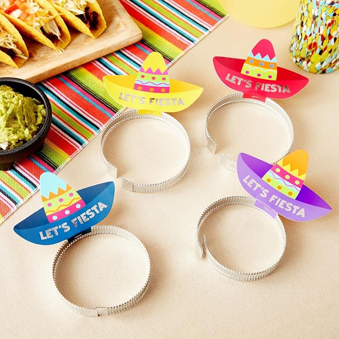 Juvale Sombrero Party Hats for Fiesta Party Supplies & Mexican Birthday Decorations - Taco Balloons & Photo Booth Props - 24-Pack, 3.5" x 5", Multicolor