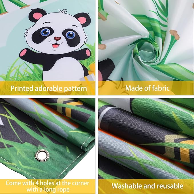 Cartoon Panda Birthday Decorations Panda Backdrop for Party Supplies Animal Themed Banner Green Bamboo Background Baby Shower Photo Background Kids Children Newborn Birthday Party Table Decor