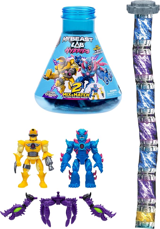 MrBeast Lab Hybrids Multi Pack, Reveal Different Hybrid Parts To Create 2 Mix & Match Action Figures, Plus Parts Of The Golden Panther Dragon, Fuse Millions Of Beast Combinations - Liger VS Banana-man