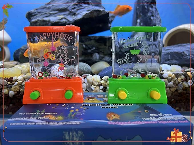 2 Pieces Water Handheld Games for Kids Fish Ring Toss & Basketball Retro Mini Orange Toy Water Ring Toss Handheld Game Car Travel Toy Games Console Pocket Games for Kids Holiday Present