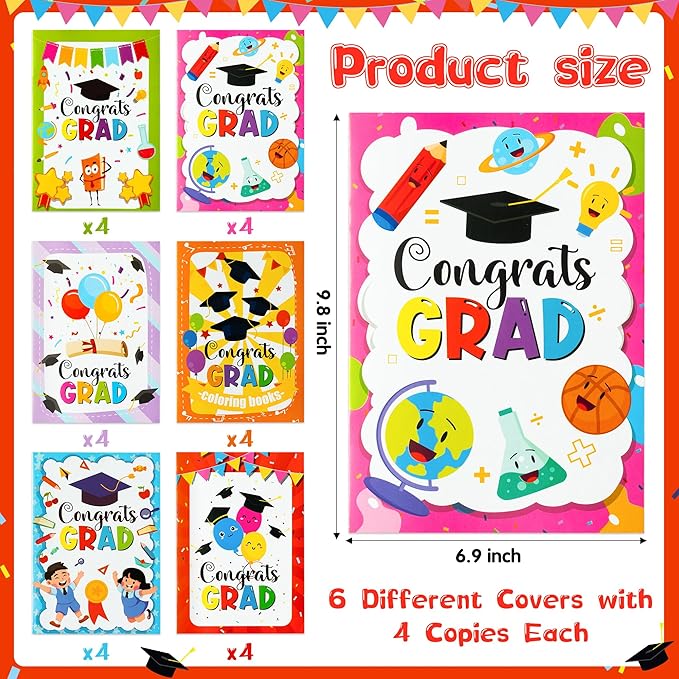 X1zuue Kindergarten Graduation Coloring Books - 48Pcs Congrats Grad DIY Color-in Pages Books for Kids Bulk Pre-Kindergarten Activity Books Mini Coloring Book Party Favors Graduation Classroom Gifts