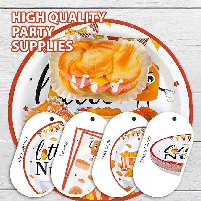 96Pcs Chicken Nugget Themed Party Decoration Chicken Nugget Plates and Napkins Fast Food Fried Chick Tableware Set for Baby Shower Boy Girl birthday Party Supplies, Serves 24