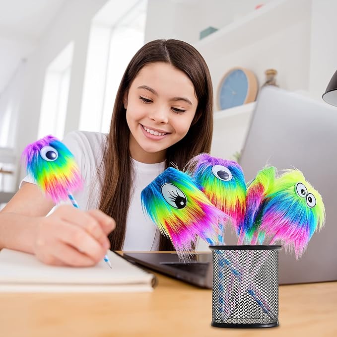 Outus 32 Pieces Rainbow Fluffy Monster Pens Cute Fun Pen for Monster Party Favors School Office Birthday Carnival Party Favor Supply