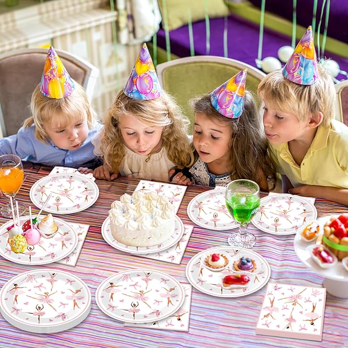 96PCS Ballerina Birthday Party Paper Plates and Napkins Set Ballet Party Paper Plates Disposable Decor Ballerina Girl Theme Parties Set for Kids Dancing Girls Ballet Birthday Decorations