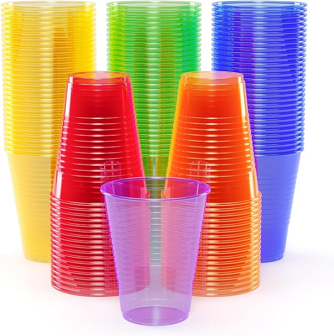 Exquisite Neon Cups 60 Pack 16 Oz | Colored Plastic Cups | Ideal For Blacklight Glow In The Dark Parties, Birthdays Or Any Event | Disposable, Food Safe