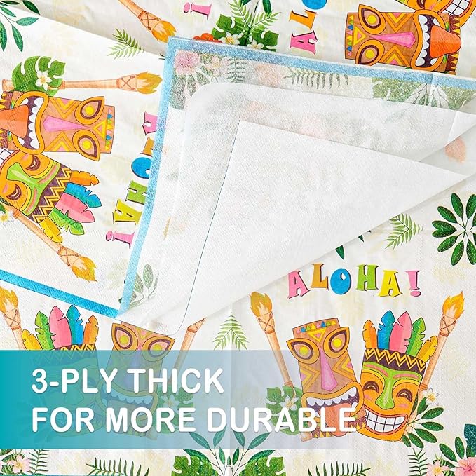 WERNNSAI Aloha Luau Plates and Napkins - Serves 50 Gusets 100PCS Hawaiian Tropical Tiki Party Supplies Disposable Tableware Set Luncheon Dinner Paper Plates Napkins for Birthday Party