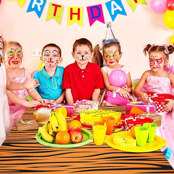 Animal Safari Tablecloth Jungle Animal Theme Tablecover Tiger Zebra Giraffe Print Table Cover Tropical Leaf Tablecloth Party Supplies for Jungle Safari Birthday Baby Showers (Leopard Style, 4 Pcs)