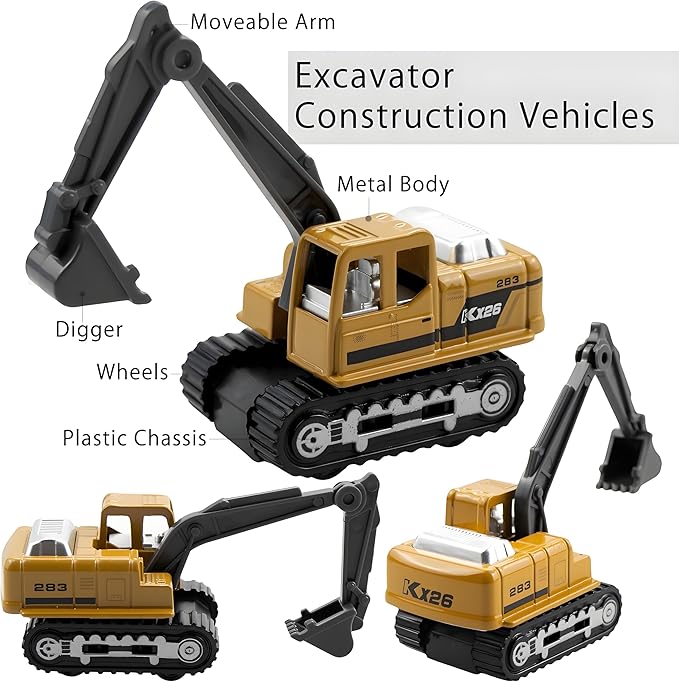 BenRich 6Pcs Mini Die Cast 1/64 Scale Alloy Construction Vehicle Set - Dump Truck, Bulldozer, Forklift, Mixer Truck, Road Roller & Excavator Toys Car for Kids Boys Girls Birthday Gift (Yellow)