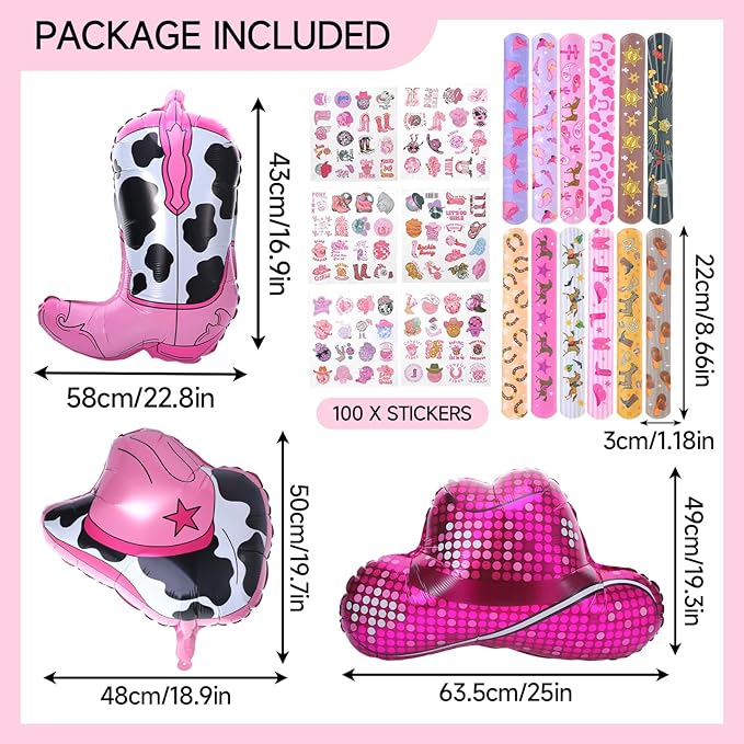119pcs Cowgirl Boot Piñata Party Kit with Blindfold Hitting Stick Confetti Balloons Snap Bracelets Stickers for Western Cowboy Theme Birthday Party Decors