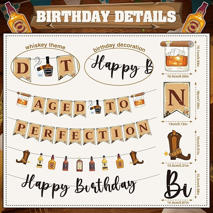Aged to Perfection Birthday Decorations - Birthday Decorations for Men Whiskey Banners Beer Party Supplies Over the Hill 40th 50th 60th Bday Party Decor