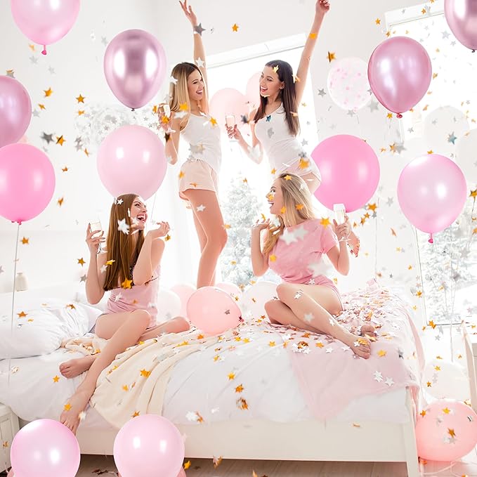 Pink Balloons Set, 60 Packs 12 Inch Metallic Chrome Pink Pearl Macaron Light Pink Different Shades Balloons for Girl Women Birthday Decorations, Wedding, Christening, Baby Shower Party