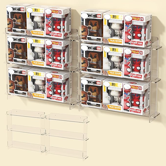Wall Display Shelves, Acrylic Floating Shelves for Mini Toys, Clear Collectibles Display Case 2 Pack