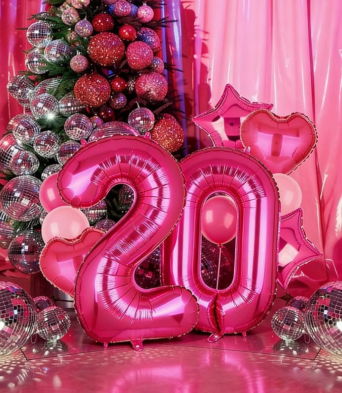 40 Inch Number Balloons Hot Pink 20 Large Number Balloon Anniversary Event Celebration Bachelorette Cowgirl Let's Go Girls Pink Themed 20th Birthday Party Decor Supplies 10 Pcs