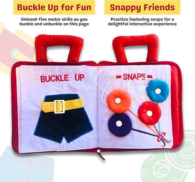 My Quiet Book by Pockets of Learning Montessori Basic Life Skills Activity Toy | Interactive Early Education Preschool Activity Busy Book for Toddlers & Children Soft Fabric Original Quiet Travel Book