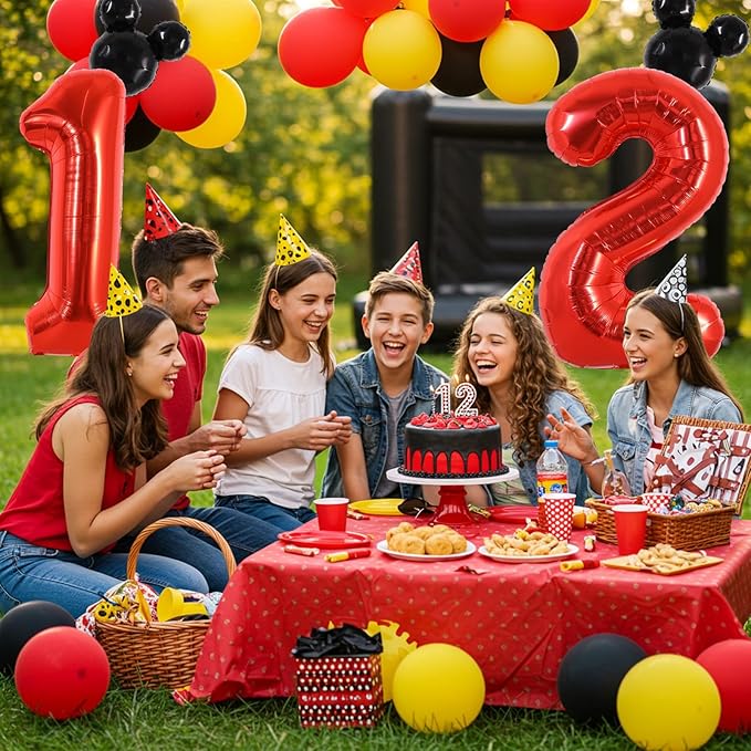 Vuzvuv 40 Inch Mouse Number Balloon No.1, Black Mouse Head Balloon and Red Giant Giant Number One Balloon for Birthday, Mouse Theme Party Supplies, Baby Shower,Anniversary Decoration