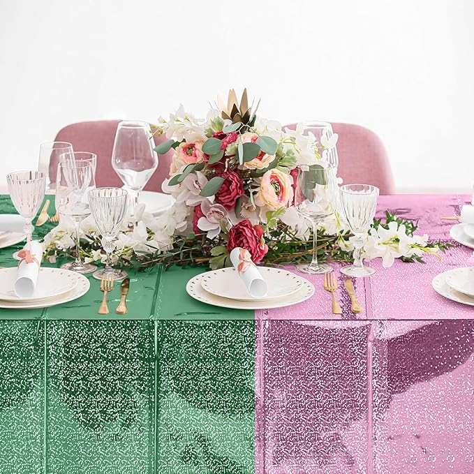 2 Pack Witch Holographic Tablecloth, Party Pink and Green for 54" x 108" Witch Princess Theme Decorations, Iridescent Metallic Plastic Glitt