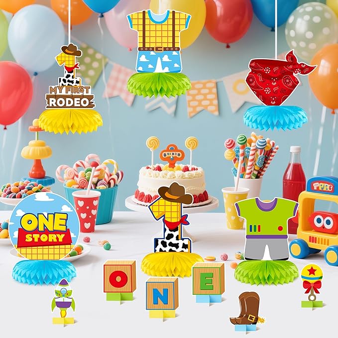 Boy Story Honeycomb Centerpieces - 12PCS Boy Story One My First Rodeo Birthday Party Honeycomb Centerpieces Boys 1st Party Table Decoration Boys Story 1st Table Topper for Birthday Party